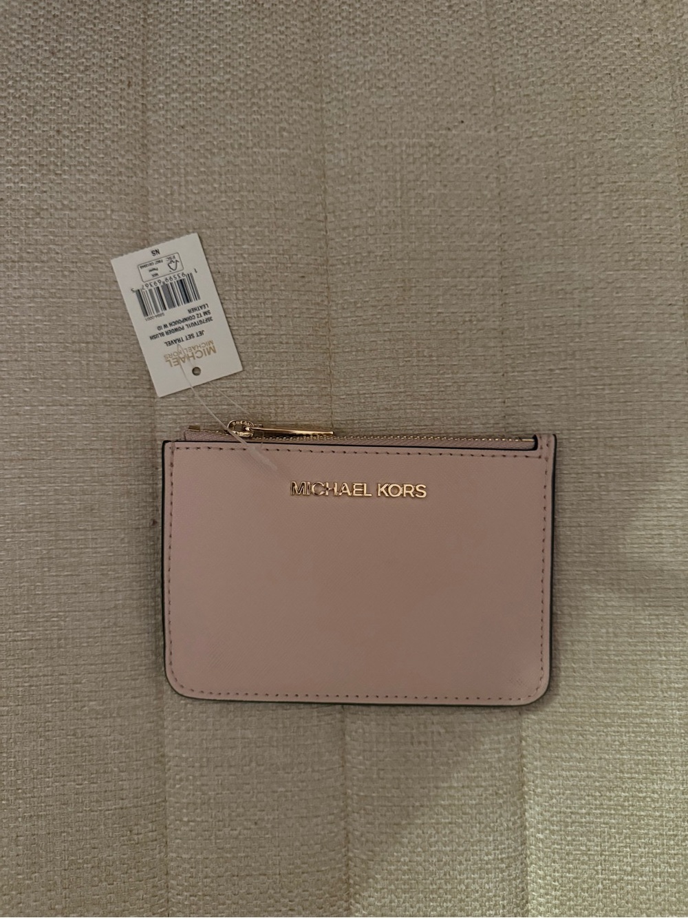 Michael Kors Blush Pink Leather Zip Card Pouch with Gold Logo